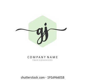 GJ Initial letter handwriting and  signature logo. A concept handwriting initial logo with template element. 