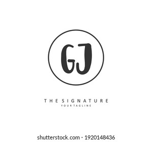 GJ Initial letter handwriting and  signature logo. A concept handwriting initial logo with template element. 