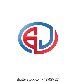 GJ initial letters looping linked ellipse logo red blue