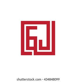 GJ initial letters looping linked square logo red
