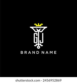 GJ initial monogram brand logo design for crown vector image