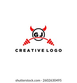GJ initial monogram for fitnes or gym logo with devil style design