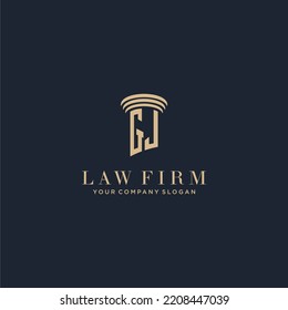 Logotipo inicial de la firma de abogados en monograma GJ con diseño de hitos
