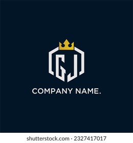GJ initial monogram logo design for hexagon style  crown elegant image