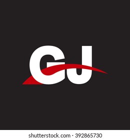 GJ initial overlapping swoosh letter logo white red black background