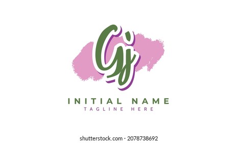 Iniciales Gj, vector de logotipo de escritura a mano
