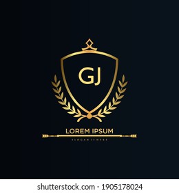 Letra GJ Inicial con plantilla real.elegante con el vector de logotipo de la corona, Ilustración vectorial con logotipo de letras creativas.