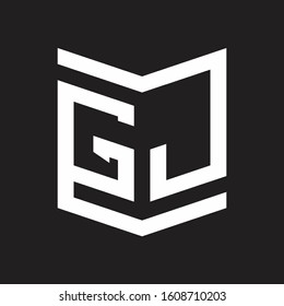 GJ Logo Emblem Monogram With Shield Style Design Template Isolated On Black Background