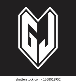 GJ Logo monogram with emblem line style isolated on black background
