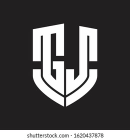 GJ Logo monogram with emblem shield shape design isolated on black background