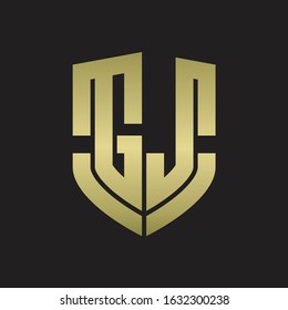 GJ Logo monogram with emblem shield shape design isolated gold colors on black background