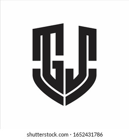 GJ Logo monogram with emblem shield shape design isolated on white background