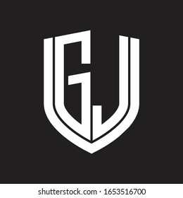 GJ Logo monogram with emblem shield design isolated on black background