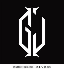 GJ Logo monogram hexagon shield with horn shape design template