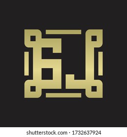 GJ Logo monogram with piece line art design template