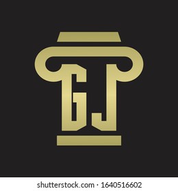 GJ Logo monogram with pillar style design template with gold colors