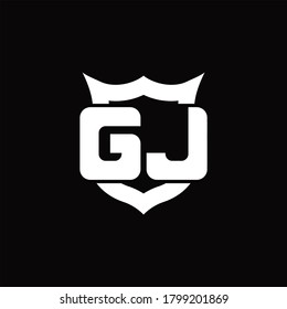 GJ Logo monogram with shield around crown shape design template
