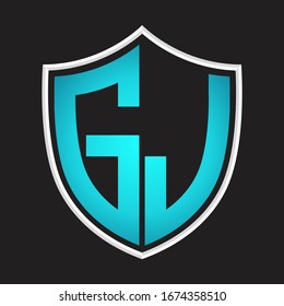 GJ Logo monogram with shield shape isolated blue colors on outline design template