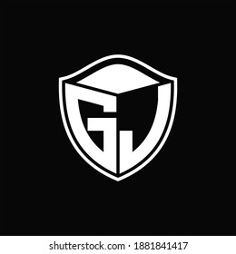 GJ Logo monogram shield shape with outline rounded design template on black background