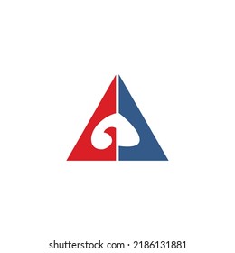 Logo del vector monograma GJ. Logo basado en triángulo de color rojo y azul. Logotipo para la industria, empresa, negocio, marca, producto y evento.