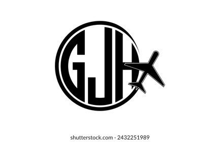 Vector de diseño del logotipo del círculo de la agencia de viajes y del tour de la carta inicial de GJH. agencia de hajj Umrah, abstracto, agencia de turismo, guía turístico, emiratos, aerolíneas, vuelo del avión, negocio, monograma, marca, empresa