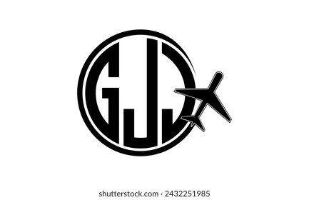 GJJ initial letter tour and travel agency circle logo design vector. hajj Umrah agency, abstract, tourism agency, tourist guide, emirates, airlines, airplane flight, business, monogram, brand, company