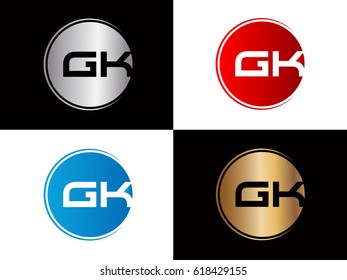 Gk company linked letter logo golden silver red blue logo design
