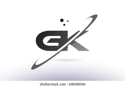 gk g k alphabet letter logo black white grey swoosh creative text dots company vector icon design template