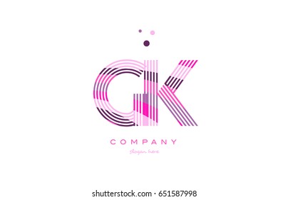 gk g k alphabet letter logo pink purple line font creative text dots company vector icon design template