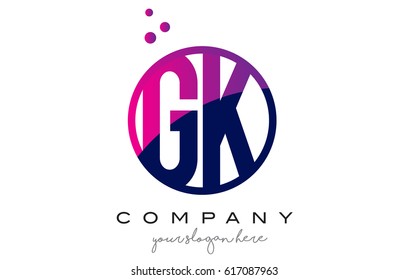 GK G K Circle Letter Logo Design with Purple Magenta Dots Bubbles Vector Illustration