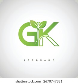 GK Green Leaf Logo - Minimal Eco Monogram for Organic Branding and Sustainable Identity Design