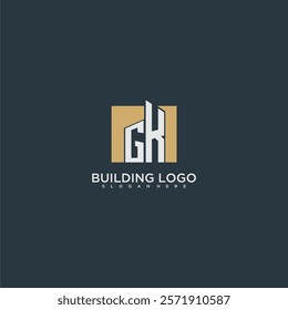 GK initial letter building logo for real estate with square design