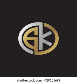 GK initial letters looping linked ellipse elegant logo golden silver black background