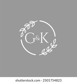 GK initial monogram decoration for wedding logo with creative leaf line