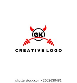 GK initial monogram for fitnes or gym logo with devil style design