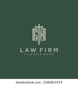 GK initial monogram for law firm with sword and shield logo image