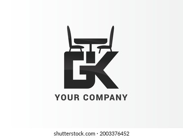 GK initial monogram logo combine with table and chair