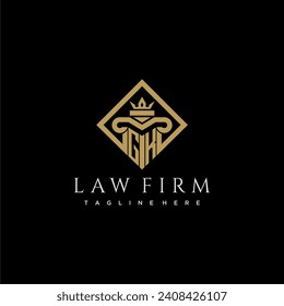 Logotipo de monograma inicial GK para la firma de abogados con pilar en diseño cuadrado creativo