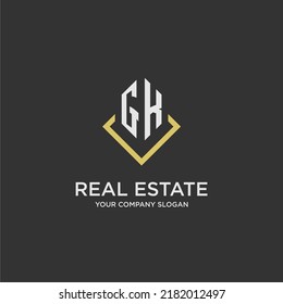 GK initial monogram logo for real estate with polygon style