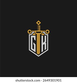 GK initial monogram for shield and sword style image