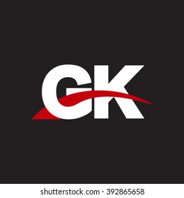 GK initial overlapping swoosh letter logo white red black background