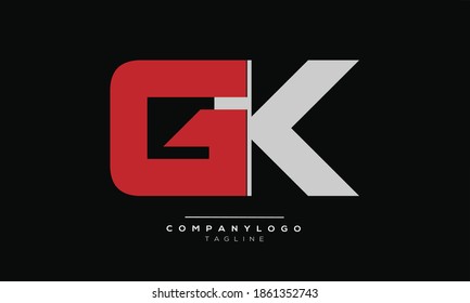 Diseño del logotipo del alfabeto de texto en letra monográfica de las iniciales GK