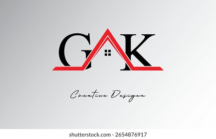 GK Letter House Logo – Creative Real Estate Monogram with Roof Icon and Home Shape for Property, Architecture and Modern Branding
