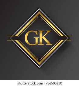 GK Letter logo in a square shape gold and silver colored geometric ornaments.