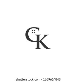 Logo de la letra GK con un símbolo de ventana. logotipos para empresas inmobiliarias. 