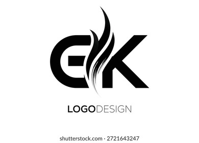 Letra GK Monograma Logo com Pincel Artístico Traçado para Identidade de Marca Moderna