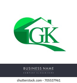 GK letter roof shape logo green, initial logo AB with house icon, business logo and property developer.
