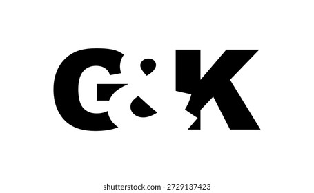 Design do logotipo GK em estilo negrito. Símbolo de identidade branco preto. Emblema de tipografia moderna. ícone Marca corporativa. Modelo de negócios mínimo.