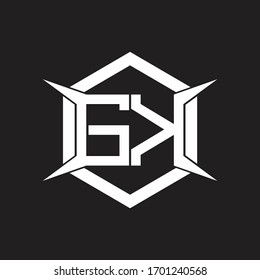 Monograma del logotipo GK con hexágono y plantilla de diseño de forma de cuatro ejes
