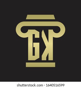 GK Logo monogram with pillar style design template with gold colors